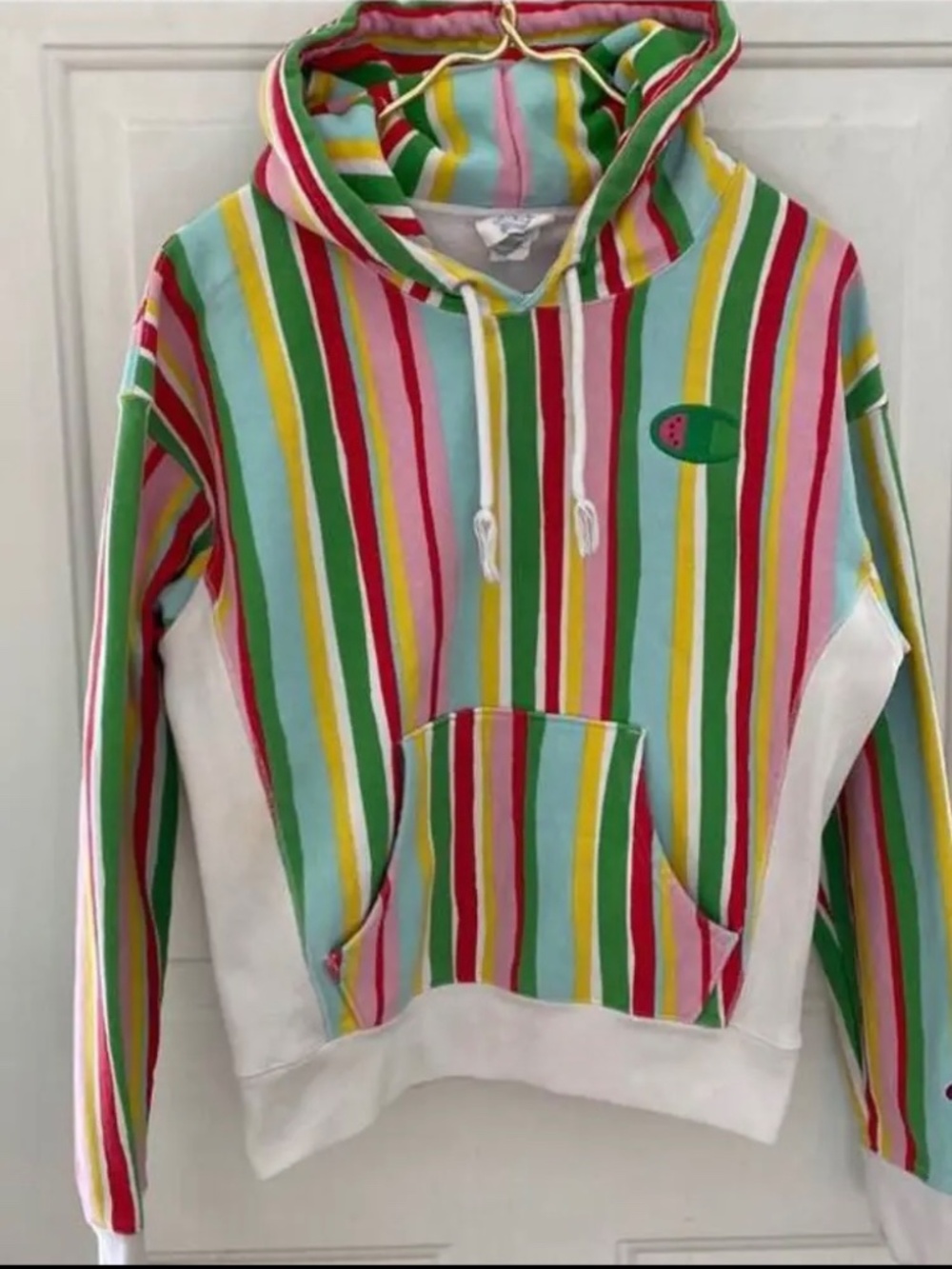 Women’s size small hoodie -vibrant striped  double weave hooded sweatshirt